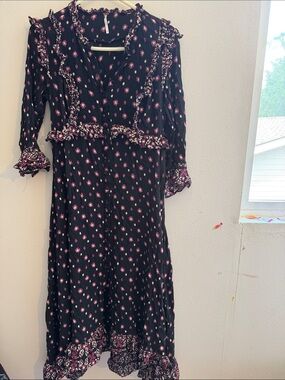 Free People Black Top with Pink Floral Print